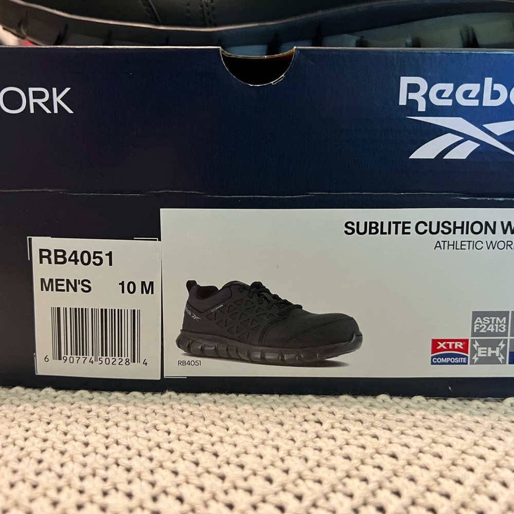 New Reebok Men's Black Sublite Cushion Work Athletic Composite Toe Shoes